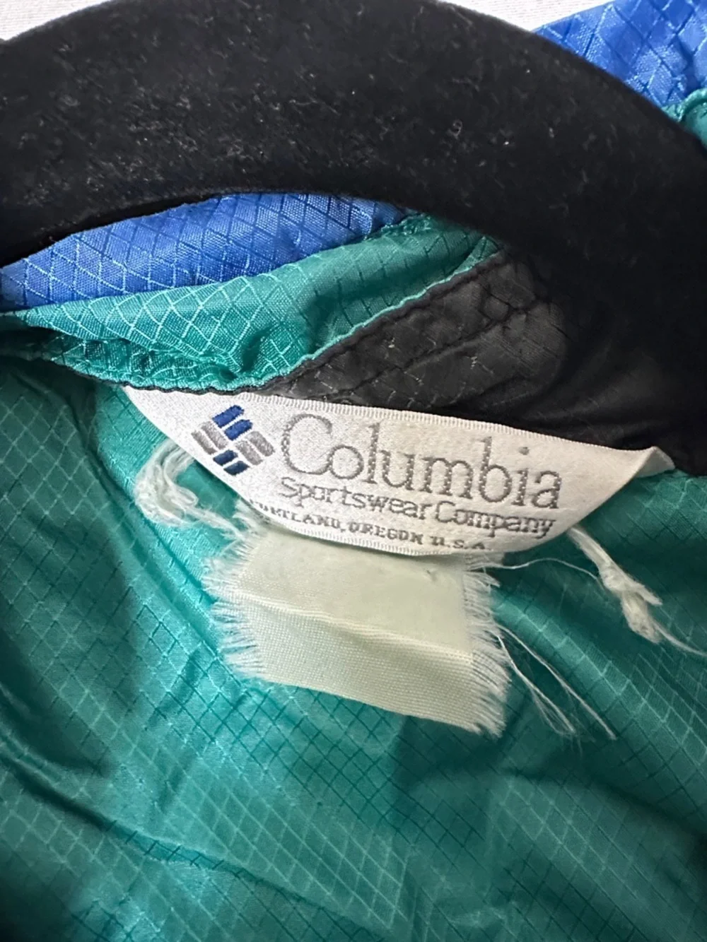 Vintage Columbia Teal and Black Half-Zip Hooded Windbreaker